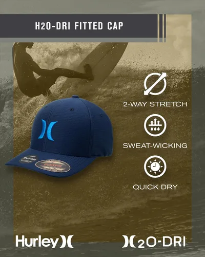 Vista 2 de Hurley Gorra de béisbol para hombre Gorra ligera de visera curvada H2O Dri ajustada para hombre