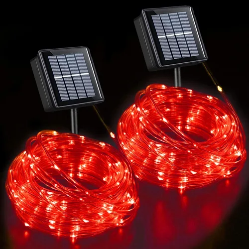 Vista 13 de YEGUO Luces naranjas para Halloween, paquete de 2 cuerdas de 100 luces LED de 33 pies cada uno, 8 modos de luces de hadas en tubo transparente