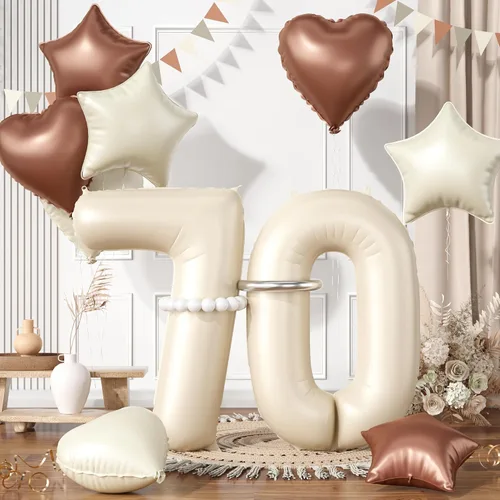 Vista 9 de Globos dorados de color champán con el número 11, globos de oro claro, globo de aluminio dorado con forma de corazón con estrella y globo largo