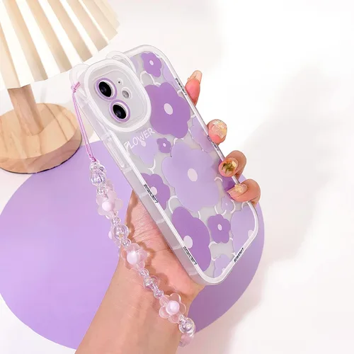 Vista 5 de NITITOP Funda compatible con iPhone 11, funda transparente con diseño de oso floral y cadena de pulsera de flores para mujeres y niñas, funda de TPU