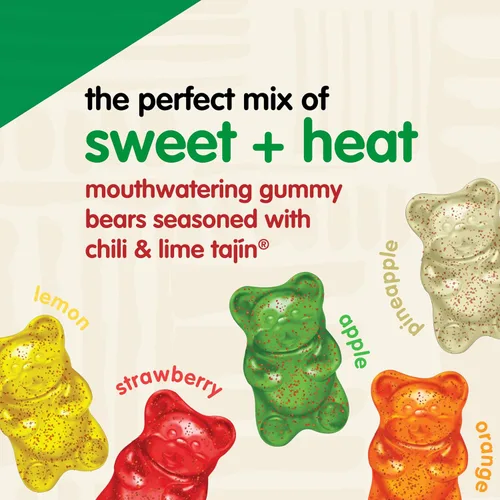 Vista 4 de Snak Club Tajin Ositos Gomosos, Gomitas de Dulce de Frutas Surtidas con Condimento de Chile y Lima, Suaves, Aperitivos Sin Gluten y Veganos, Bolsa