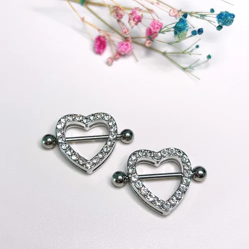 Vista 5 de Piercing de pezón de acero inoxidable con forma de corazón para mujer, piercing para el cuerpo, joyería 14G