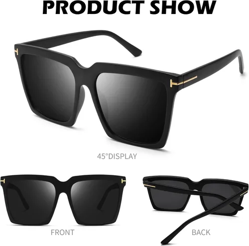 Vista 6 de Braylenz Gafas de sol cuadradas de gran tamaño para mujeres y hombres, a la moda, lujosas, con marco grande