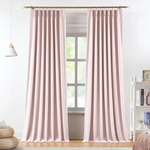 Vista 33 de Vision Home Cortinas marrones con pliegues pinzados, opacas completas, cortinas de ventana de lino mezclado para oscurecer la habitación, cortinas