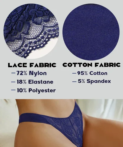 Vista 2 de CuteByte - Tangas de algodón para mujer, ropa interior sexy de encaje con espalda en T, transpirables, de tiro bajo, bragas hipster, paquete de 6