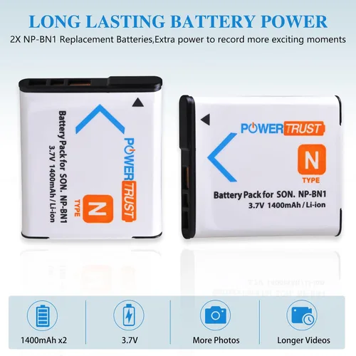 Vista 6 de Paquete de 2 baterías NP-BN1 BN1 de 1400 mAh + cargador USB dual LCD para Sony Cyber-Shot DSC-QX10 QX100 T99 T110 TF1 TX5 TX7 TX9 TX10 TX20 TX30