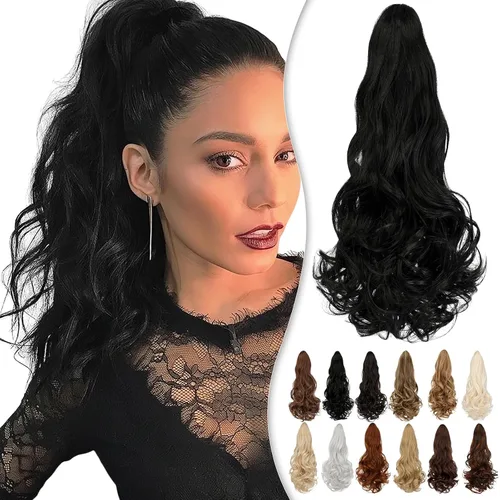 Vista 10 de Extensión de cola de caballo de 18 pulgadas, extensiones de cola de caballo sintéticas de aspecto natural, extensiones de cabello para mujer, rubio