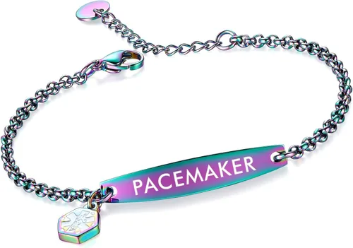 Vista 61 de LinnaLove - Pulsera de identificación de alerta médica con cadena Rolo simple pregrabada para mujer