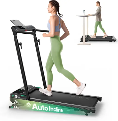 Vista 11 de UREVO Auto Incline Walking Pad with AI App, Adjustable Handlebar & Multifunctional Desk, 9% Power Incline Brushless Quiet Motorized Treadmill for