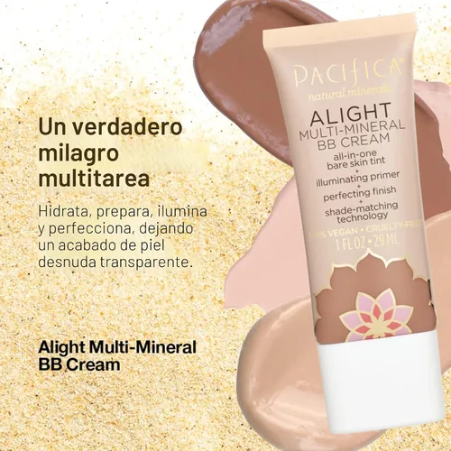 Vista 10 de Pacifica Alight Multi-Mineral BB Cream Medium – Hidratante con tinte y base de cobertura & imprimador, cobertura de base natural transparente, 34