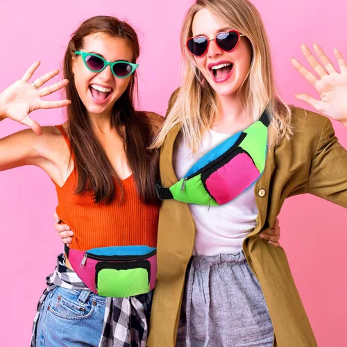 Vista 4 de 4 unidades retro de neón de los años 80 y 90 Fanny 2 bolsillos retro riñonera de neón pequeña riñonera de neón de los años 90 disfraces para mujeres