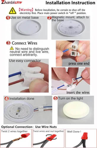 Vista 8 de Kit de luz de anillo de ventilador de techo de montaje empotrado LED de 24 W, panel de motor de luz LED de reajuste, 3 CCT: 3000K 4500K 6000K