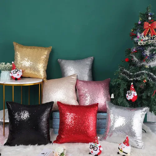 Vista 5 de Fundas de cojín cuadradas decorativas para el hogar, con lentejuelas sólidas y brillantes, para bodas, fiestas, 16 x 16 pulgadas (15.7 x 15.7 in)