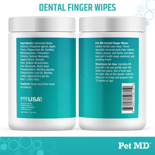 Vista 7 de Pet MD Toallitas dentales para mascotas para perros, sabor a manzana fresca