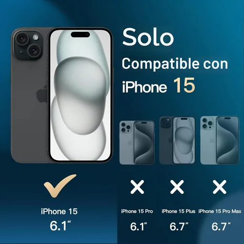 Vista 2 de JETech Funda mate 3 en 1 para iPhone 15, color negro