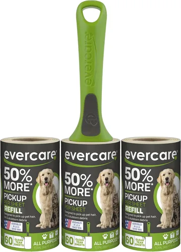Vista 4 de Evercare Paquete económico de rodillos de pelusa para mascotas ultra pegajosos con 2 rodillos de pelusa y 3 rollos de recambio, 60 hojas cada uno