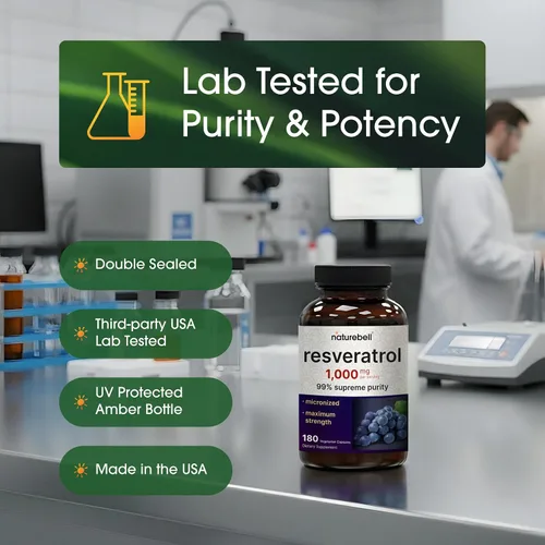 Vista 5 de NatureBell Resveratrol - 180 cápsulas vegetarianas - 1,000 mg de extracto de Polygonum Cuspidatum - Apoyo antioxidante - Corazón, cerebro