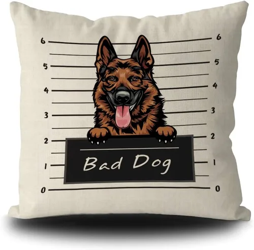 Vista 8 de Fundas de almohada de perro pastor alemán de 16 x 16 pulgadas, decoración de animales de perro malo, fundas de almohada de lino para sofá