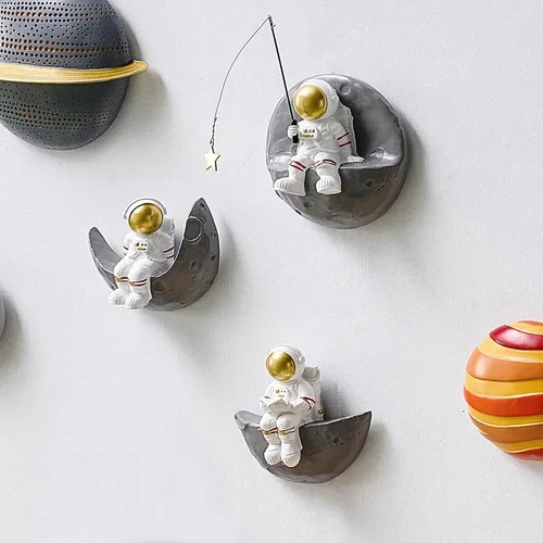 Vista 12 de 4 piezas de decoración de pared de planetas del espacio exterior – Esculturas de pared 3D modernas para sala de estar y dormitorio – Decoración