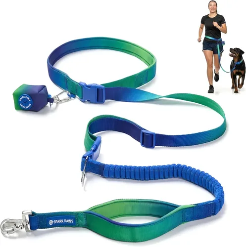 Vista 8 de Spark Paws - Correa de perro manos libres, correa elástica para la cintura que absorbe los golpes para correr, clip para cinturón de seguridad