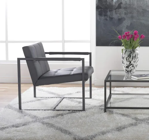 Vista 2 de Studio Designs Home - Silla decorativa moderna Camber de mediados de siglo, marco de metal gris peltre y cuero adherido humo Gris peltre/gris ahumado