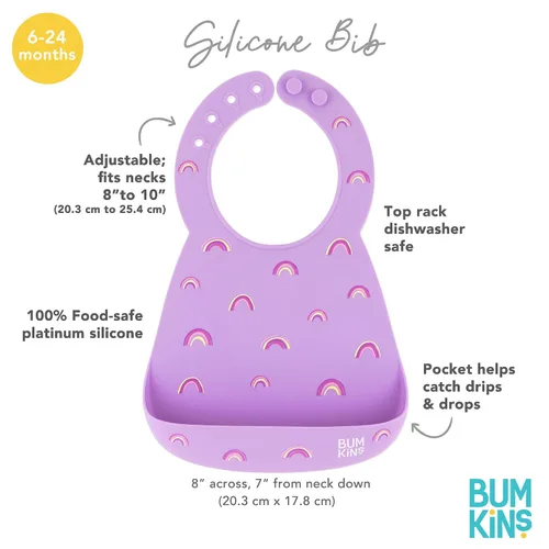 Vista 5 de Bumkins Baberos, bolsillo de silicona para bebés, babero para niña o niño, para 6-24 meses hasta niños pequeños, esencial imprescindible para comer