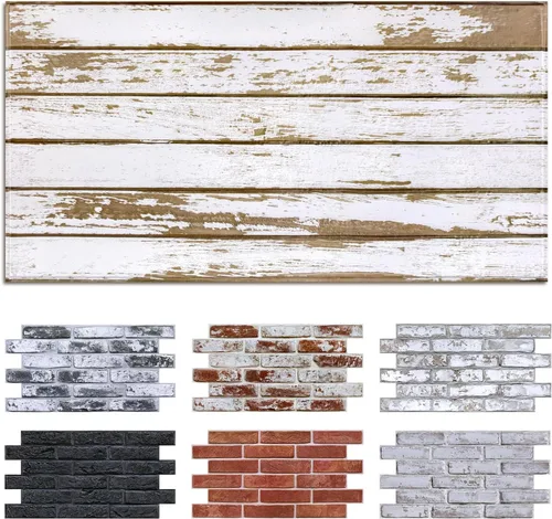 Vista 25 de Commomy Azulejos de pared 3D de madera sintética para despegar y pegar, 10 Madera-AB