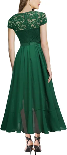 Vista 2 de Miusol - Vestido largo elegante para mujer, con volantes, encaje y cuello en V, ideal para damas de honor