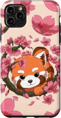 Vista 13 de Funda para iPhone 15 Pro Cute Red Panda y Sakura Cherry Blossom