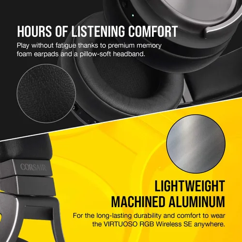 Vista 4 de Corsair CA-9011180-NA Virtuoso RGB - Auriculares inalámbricos para juegos - Sonido envolvente 7.1 de alta fidelidad con micrófono de calidad