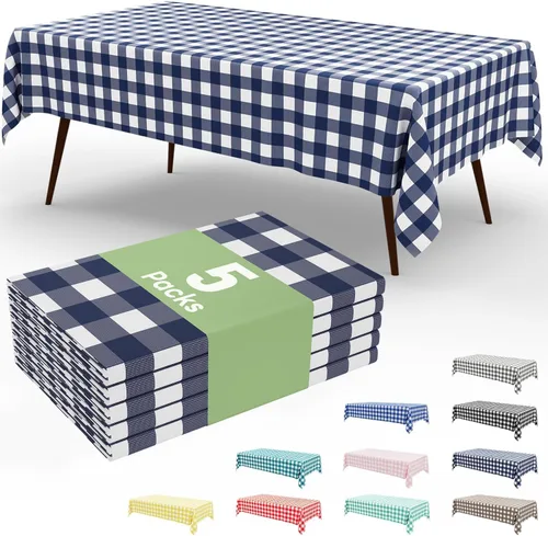 Vista 23 de Smiry Paquete de 3 Manteles Desechables de Cuadros Gingham Color Caqui - 54" x 72" Mantel de Plástico de Servicio Pesado, Cubiertas de Mesa