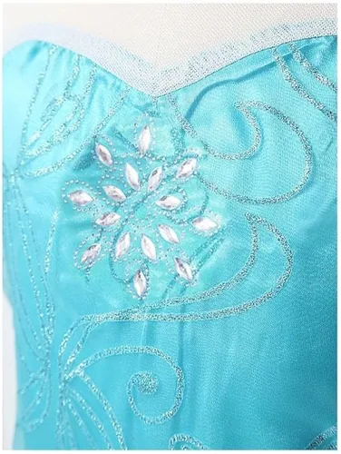 Vista 6 de Disfraz de Elsa de Frozen para niñas, vestido de cosplay de tul con flores de copo de nieve