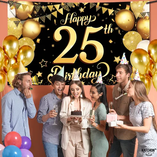 Vista 8 de KatchOn, XTRALARGE - Cartel de cumpleaños número 25 negro y dorado, de 72 x 44 pulgadas, reutilizable, resistente al agua, indecolorable