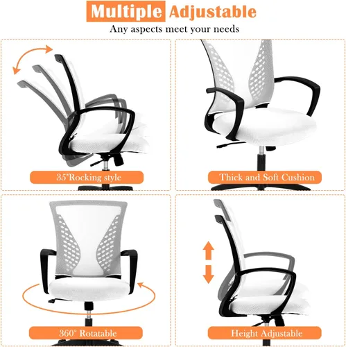 Vista 28 de Silla de oficina en casa, silla de escritorio ergonómica, respaldo medio, silla de computadora de PC con soporte lumbar y reposabrazos, silla