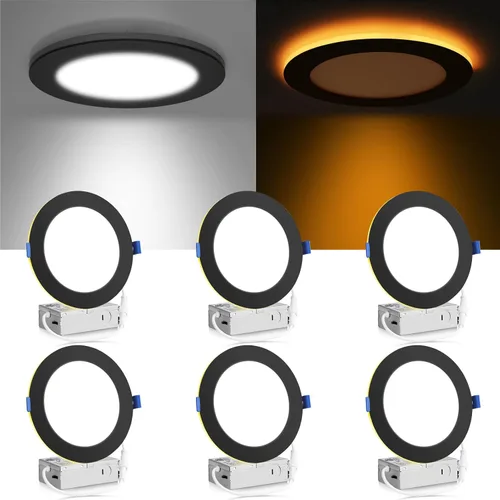 Vista 8 de Meconard Paquete de 6 luces LED empotrables de 4" de 5 CCT con luz nocturna, 2700K/3000K/3500K/4000K/5000K seleccionables, luces LED empotrables
