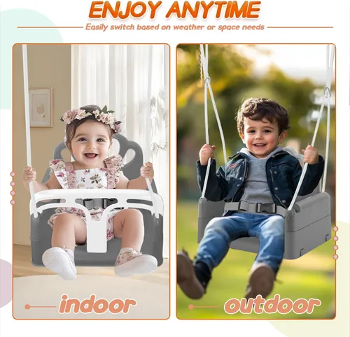 Vista 7 de Juego de columpio plegable para bebé y niño pequeño, uso en interiores y exteriores, columpio con rebotador para bebé, juego de columpio seguro