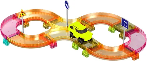Vista 8 de PicassoTiles Pista de Carreras de Coches Magnéticos Azulejos Viaje Juguetes Sensoriales Imantados para Niños Pequeños STEM Educativo Aprendizaje