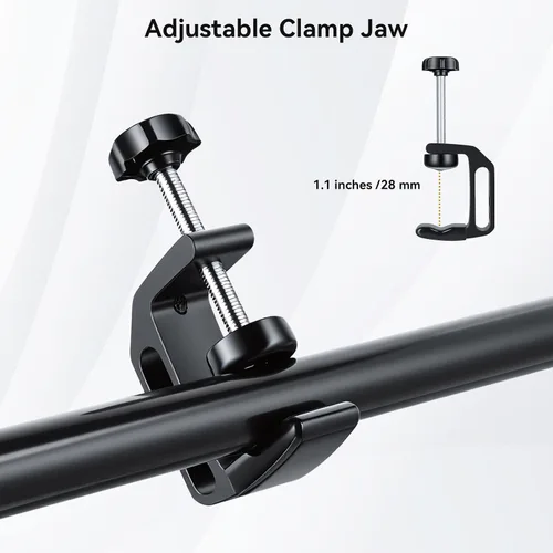 Vista 2 de UTEBIT 0.36"-1.2" Universal Aluminum C-Desk Clamp, Black Adjustable Support Clamp with 1/4" and 3/8" Thread for Desktop Mount Holder Flash Desks