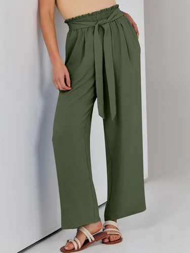 Vista 8 de ANRABESS Pantalones palazzo de pierna ancha para mujer con bolsillos, cintura alta, nudo de lazo, negocios, casual, de moda, bohemios