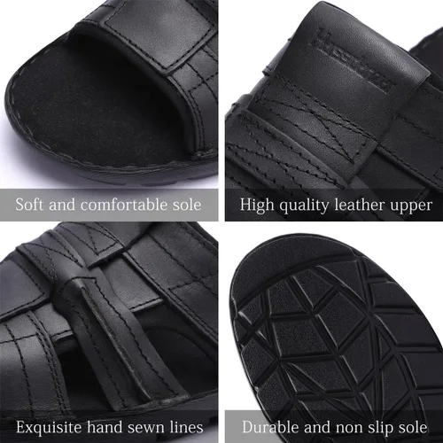 Vista 2 de Harssidanzar Sandalias de cuero para hombre, espuma viscoelástica, ligeras, de verano, sandalias para hombre, sandalias de playa para exteriores
