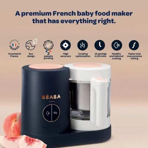 Vista 3 de BEABA Babycook Neo - Fabricante de alimentos para bebés Vidrio no tóxico y acero inoxidable Confiado por mamás famosas Procesador de alimentos