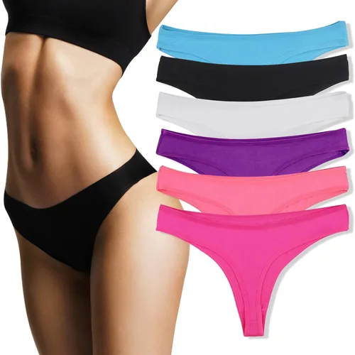 Vista 7 de DRESHOW Paquete de 6 tangas de algodón transpirables y cómodas para mujer, ropa interior de bikini