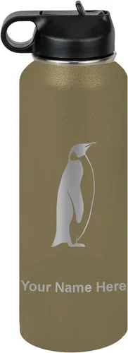 Vista 68 de LaserGram Botella de agua personalizada, pingüino, acero inoxidable de doble pared aislada al vacío con popote superior, regalo grabado