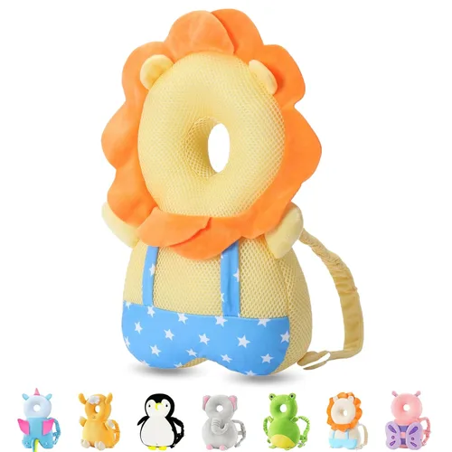 Vista 10 de JunNeng - Mochila protectora de cabeza de bebé para caminar y gatear, pingüino blanco Protector de cabeza suave, transpirable, ajustable