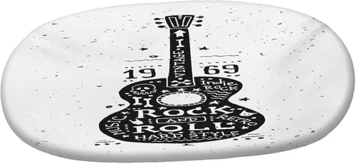 Vista 3 de Mantel ovalado ajustable de poliéster elástico para guitarra, instrumento dibujado a mano, tema de rock and roll, mantel ajustable con estampado