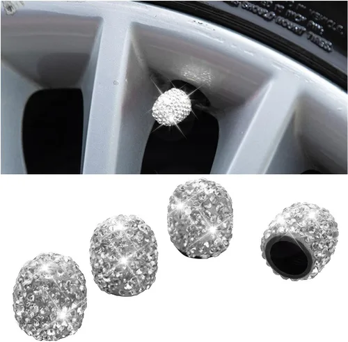 Vista 9 de Osilly Tapas de Vástago de Válvula de Neumático de Coche Brillantes, 4 Piezas de Cristal con Diamantes de Imitación, Cubierta Protectora de Válvulas