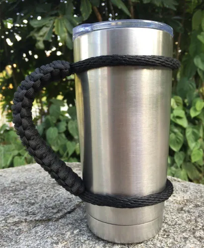 Vista 6 de MOCE Mango de paracord hecho a mano para vaso Yeti/Rtic/Ozark Trail Rambler de 20 oz. Negro