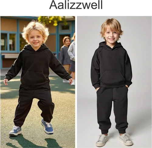 Vista 2 de Aalizzwell Sudadera con capucha para bebé de 6 meses a 5 años Negro