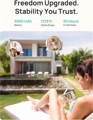 Vista 8 de Dr.Care LumiView Smart WiFi Baby Monitor – 5 pulgadas 1080P FHD y control de aplicación de cámara 2K, modo de privacidad, batería extraíble de 5000