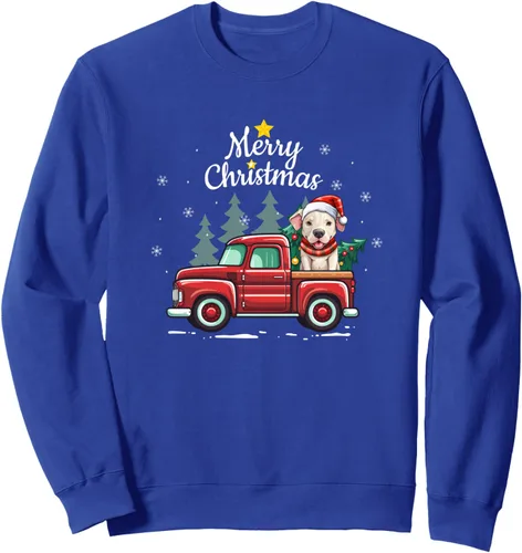 Vista 3 de Dogo Argentino Christmas Dog Truck Plaid Funny Xmas Tree Sweatshirt